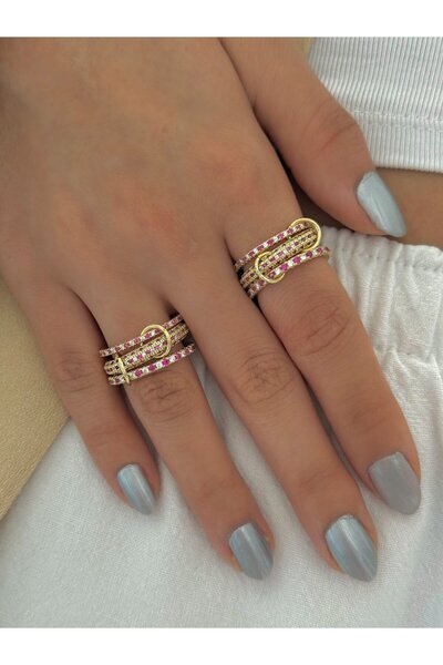 h&b design jewel Çelik Pembe Çift Renkli Spiral Yüzük