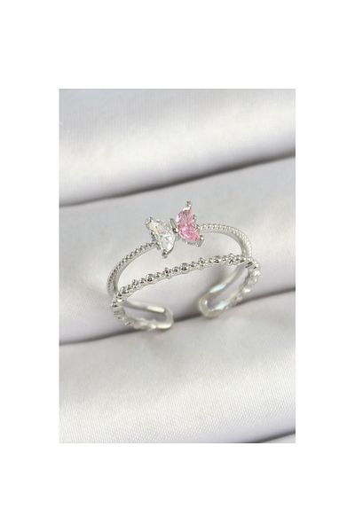 Skygo Silver Color Adjustable Women's Ring with Brass Butterfly Figure Zircon Stone - Tj-Byk3767