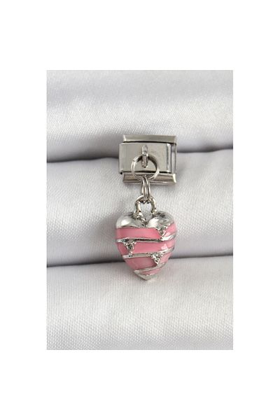 Skygo 316L Steel Silver Color Pink Heart Model Nomination Charm - Tj-Bc1495