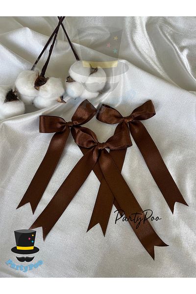 PartyPoo Brown Satin Ribbon Bow 10 Pieces Large Size