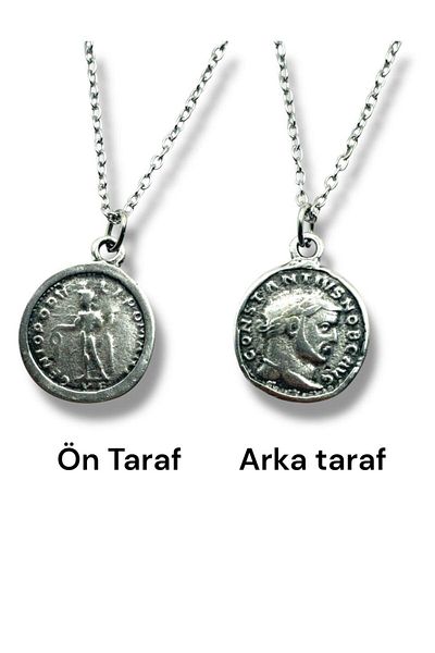 Herşey Nota Constantine Figured Denarius Roman Coin Necklace – Double Sided – 1 Piece – Metal Necklace with 60 cm Chain