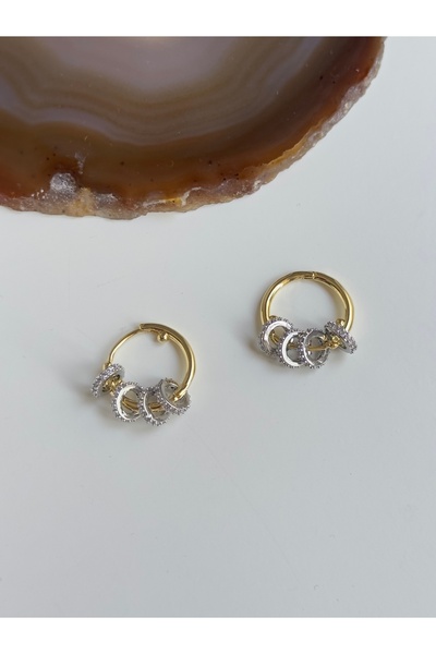 YOUES JEWELRY 316l Çelik 14 K Renk MİX Lüx Çift Renk Gold Silver VIP Seri Premium Kadın Küpe