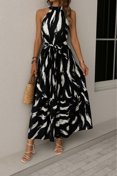Monapera Rochie maxi cu model, cu umeri, cu decolteu Halter