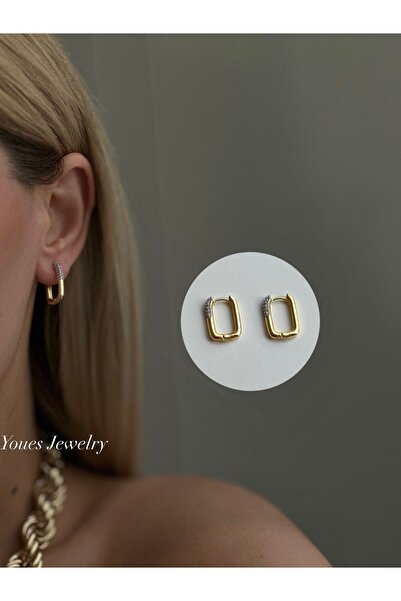 YOUES JEWELRY 316l Çelik 14 K Renk MİX Lüx Çift Renk Gold Silver VIP Seri Premium Kadın Küpe