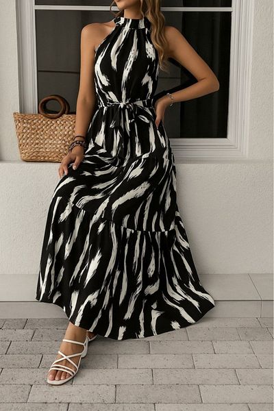 Monapera Rochie maxi cu model, cu umeri, cu decolteu Halter