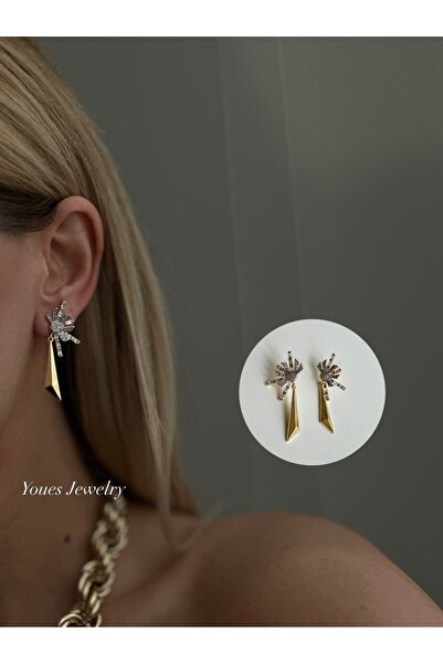 YOUES JEWELRY 316l Çelik 14 K Renk MİX Lüx Çift Renk Gold Silver VIP Seri Premium Kadın Küpe