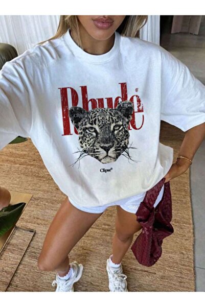 Framgan Unısex Erkek/Kadın LEOPAR Özel Baskılı Oversize Pamuklu Bisiklet Yaka T-Shirt