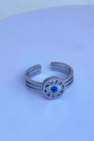 Mutenaura خاتم فولاذي قابل للتعديل بتفاصيل حجر فضي