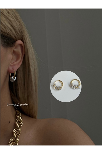 YOUES JEWELRY 316l Çelik 14 K Renk MİX Lüx Çift Renk Gold Silver VIP Seri Premium Kadın Küpe