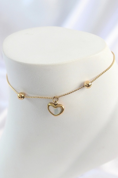shopwave 316L Steel Gold Color Dangle Enamel Heart Figure Topcuk Detail Women's Anklet