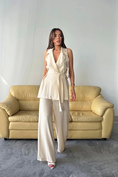 nedo7 Vest - Pants Suit Strawberry Fabric - Beige