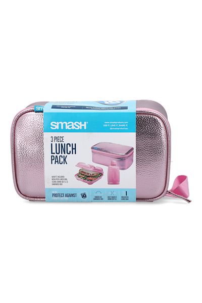 Smash 3-Piece Zipper Closure Durable Antibacterial Insulated Lunch Pack Pink