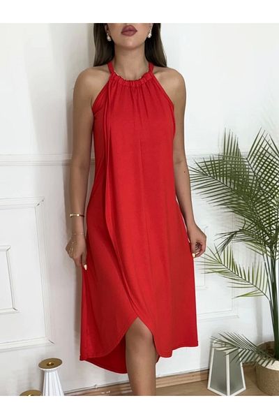 nedo7 Neck Hanging Skirt Double Breasted Cut Viscose Fabric Dress