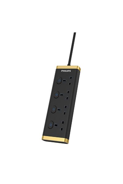 Philips 13A BS Plug 4-Outlet Extension Cord Black and Gold 3m