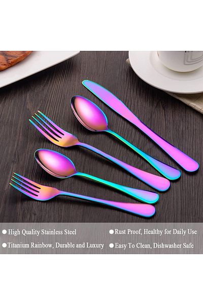 COOYA Steel Cutlery 24-Piece Stainless Set with Storage Holder Multicolour