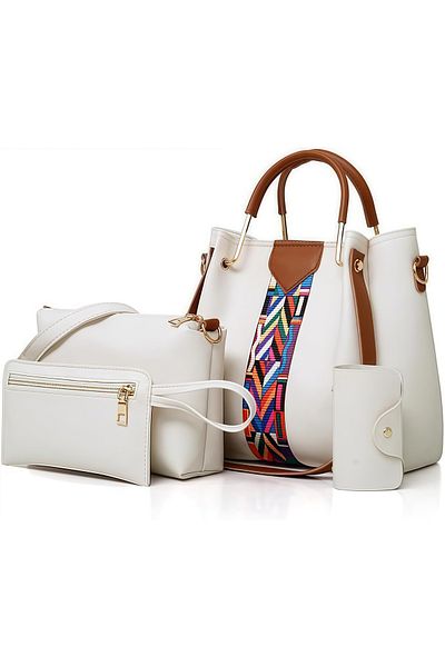 COOYA 4-piece women's handbag set,PU leather,large capacity design,with zipper,for daily storage,beige