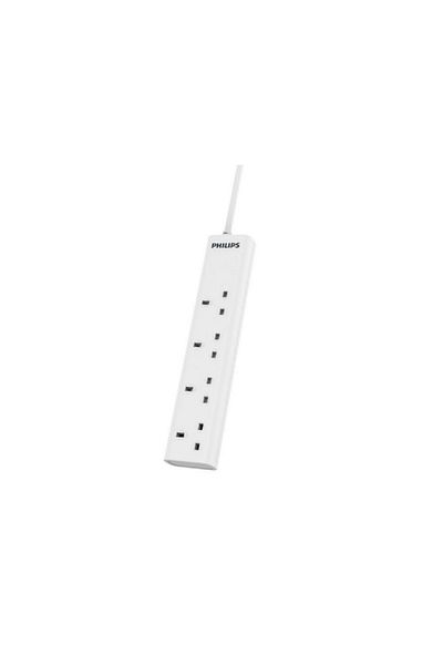 Philips 13A 4-Socket UK Plug Power Extension Cord White 3m