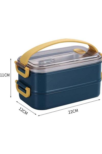 COOYA Bento Lunch Box with Divider Blue 22 x 12 x 11cm,2 layers,Blue