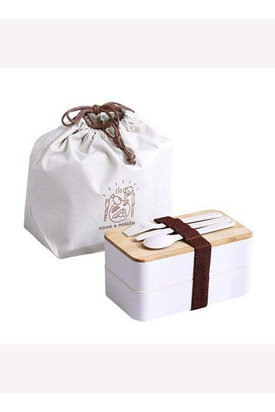 COOYA 1200ml Double Bamboo Lid Lunch Box Japanese Bento Box 2 In 1 Compartment Bento Box Stackable