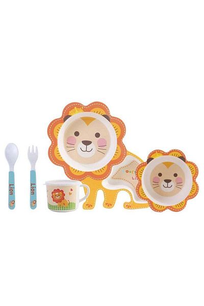 COOYA 5-Piece Cartoon Dinnerware Set,Lion Shaped,For Kids and Infants