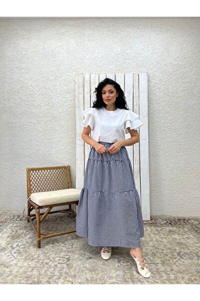 KÜÇÜĞÜM BUTİK Fusta Gingham Strat Strat Albastru Marin