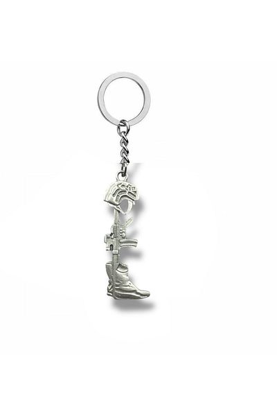 Herşey Nota Soldier Helmet and Boots Figured Keychain – Silver Color Metal Unisex Military Accessory