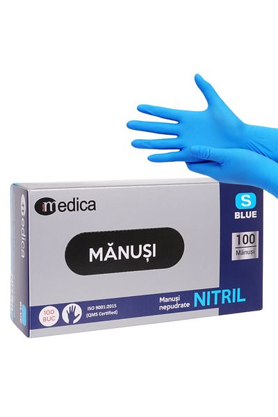LYOBEST Set 100 Manusi Nitril, albastru, nepudrate, unica folosinta, marimea S