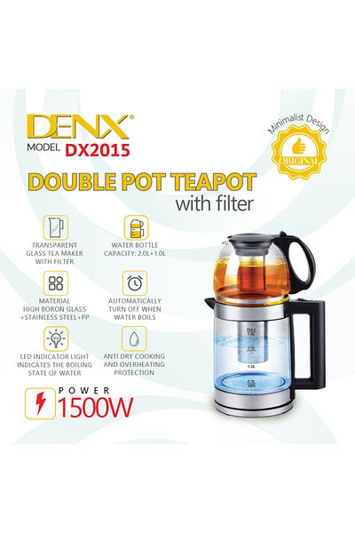 Denx غلاية شاي مزدوجة من DENX، موديل DX2015