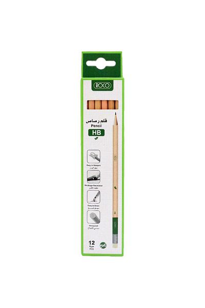 Roco Premium HB Hexagonal Natural Barrel Pencils with Erasers – Set of 12 Standard Pencils