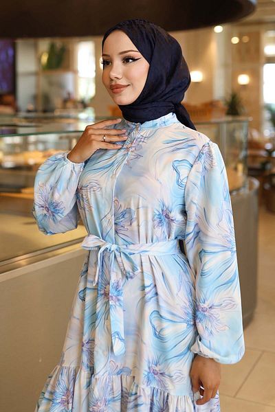 benguen Φόρεμα Hijab με σχέδιο Μπλε 560