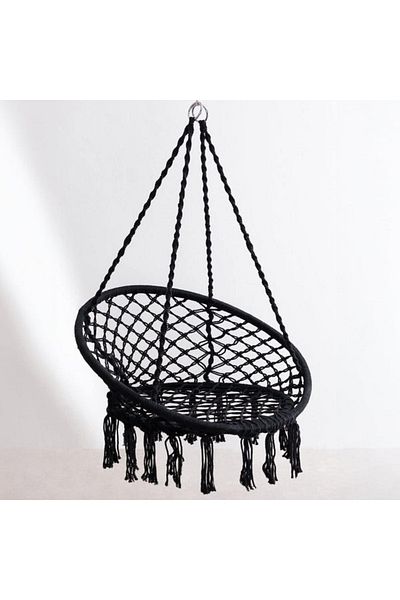 7Star Swing/Hammock Chair, Diameter 80 cm, Max Load 120 kg, Metal Frame, Black