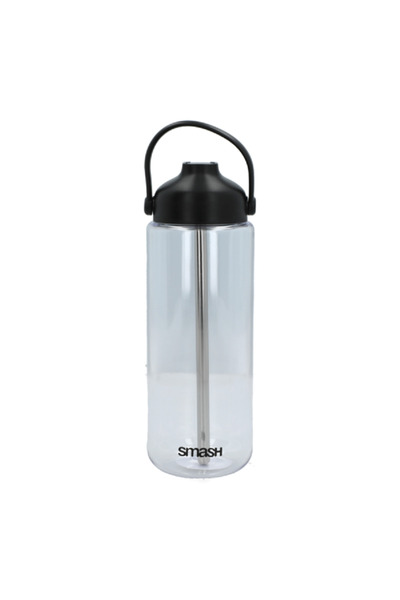 Smash Stainless Steel and Plastic Water Bottle with Straw Silver and Black 1 Liter