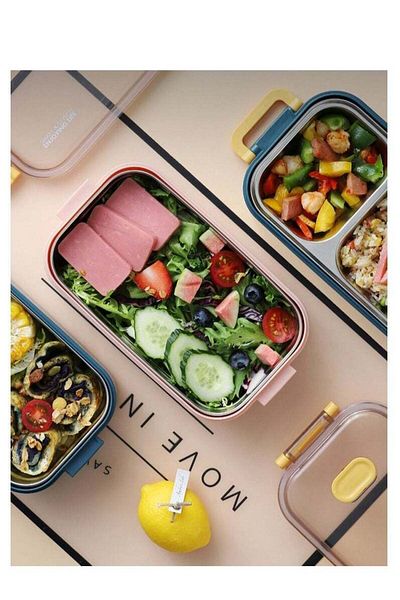 COOYA Bento Lunch Box with Divider Blue 22 x 12 x 11cm,2 layers,Blue