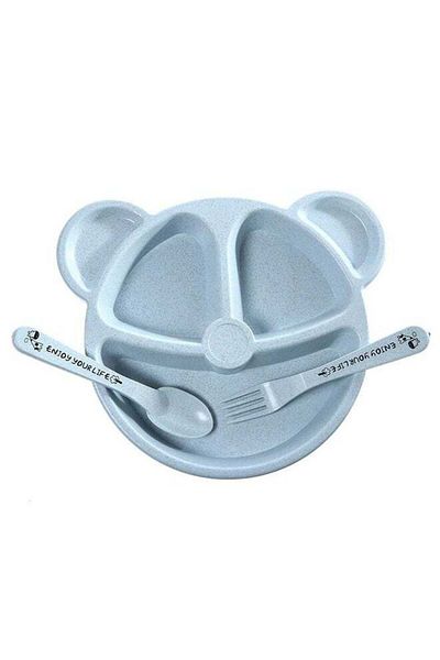 COOYA 3-Piece Wheat Straw Dinnerware Set Cartoon Bear Shape Compartmentalized Plate Creative Home Set
