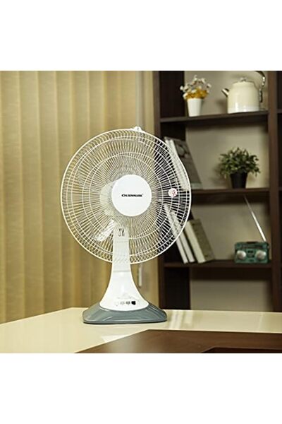 Olsenmark 12" Rechargeable Oscillating Fan – Led Night Light, Usb/solar Charging, 5-blade, Portable & Powerful