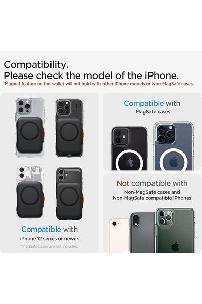 Spigen Spigen Tintap (MagFit+) Magnetic Card Holder 5-6 cards compatible with iPhone 16/15/14/13/12 Black