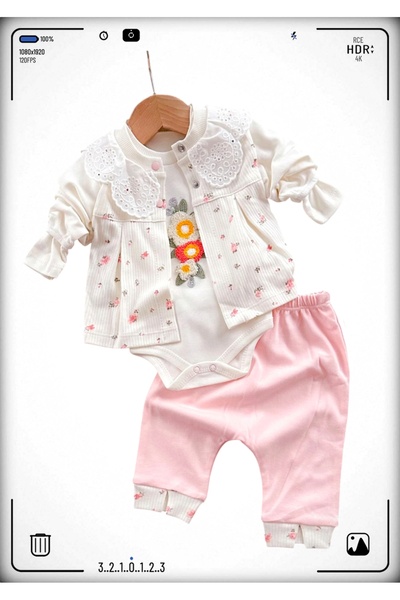Babyim Newest Organic Cotton Floral Patterned Fishtail Collar 3-Piece Bodysui...