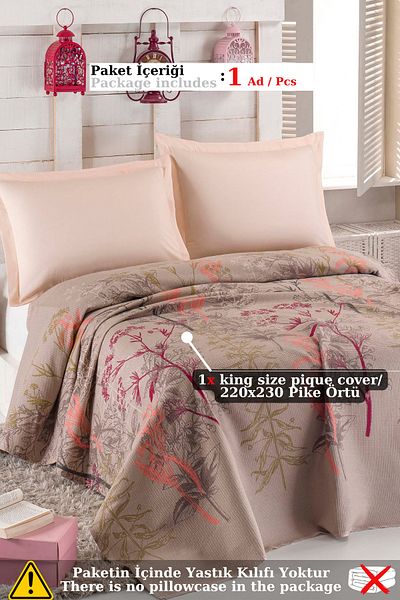 Eponj Home Natural Pique Printed Battal 220X230Cm Urla Beige