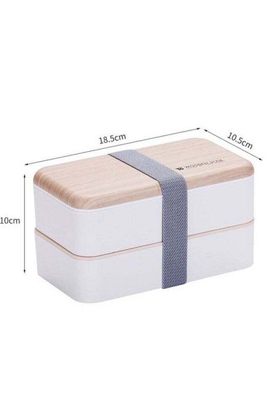 COOYA Easy Clean Double Layer Lunch Box Bundle Divider Japanese Style with Plastic Cutlery White