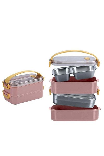 COOYA Lunch Box with Divider Pink 22 x 12 x 11cm,Rouge