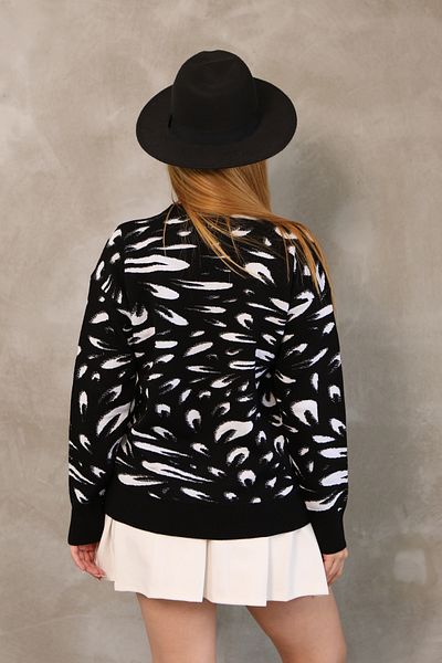 ALCHON Round Neck Long Sleeve Jacquard Panel Peacock Pattern Winter Knitwear Sweater with Elastic Waist