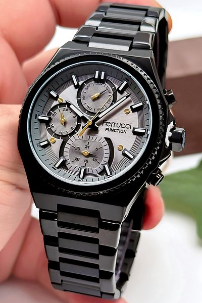 Ferrucci Function Men's Wristwatch Steel Case & Steel Cord Black-Black Zmfer186