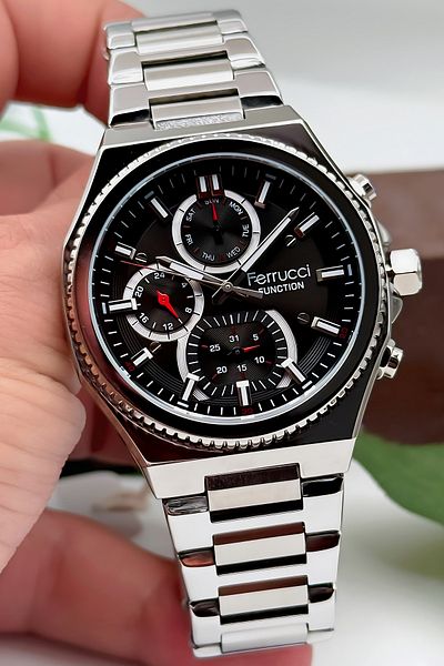 Ferrucci Function Men's Wristwatch, Steel Band & Special Design, 3Atm Water Resistant Silver-Black Sdfe