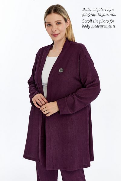 Laden Marime Plus Femei Vară Primăvară Pantaloni din țesătură împachetată Cardigan Mamă dublu Set violet