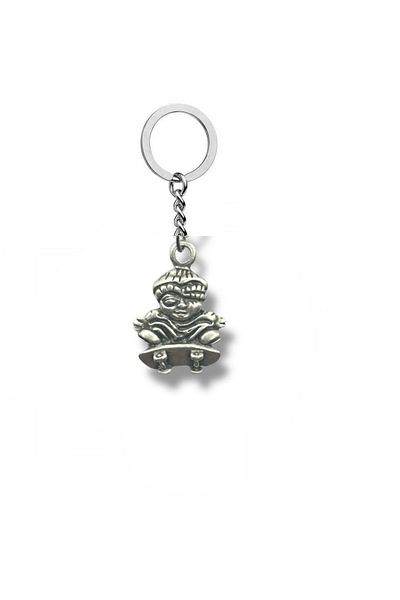 Herşey Nota Skateboard Figured Keychain – Silver Color Skateboard Themed Unisex Street Accessory