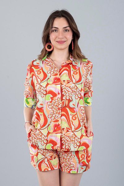 Bonitas Beachwear Voal Shorts Suit Red Flower