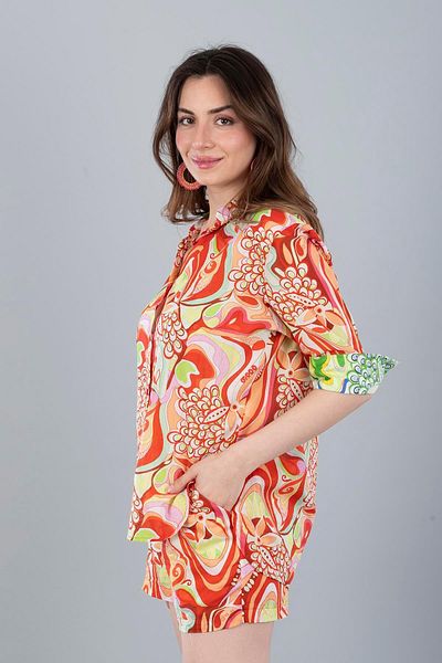 Bonitas Beachwear Voal Shorts Suit Red Flower