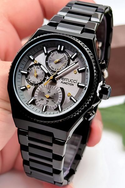 Ferrucci Function Men's Wristwatch Steel Case & Steel Cord Black-Black Zmfer186