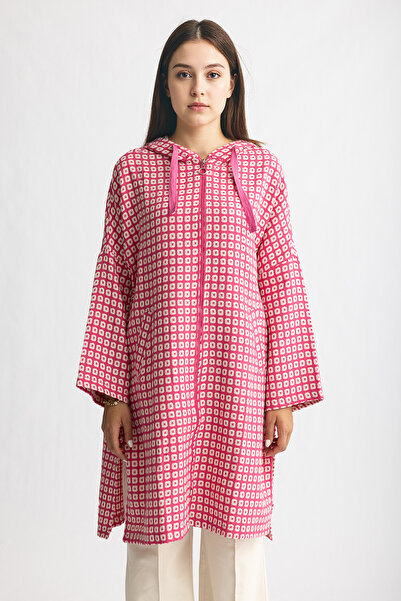 Suede Style 1819 Comfortable Stylish Women's Woven Hooded Zippered Tunic