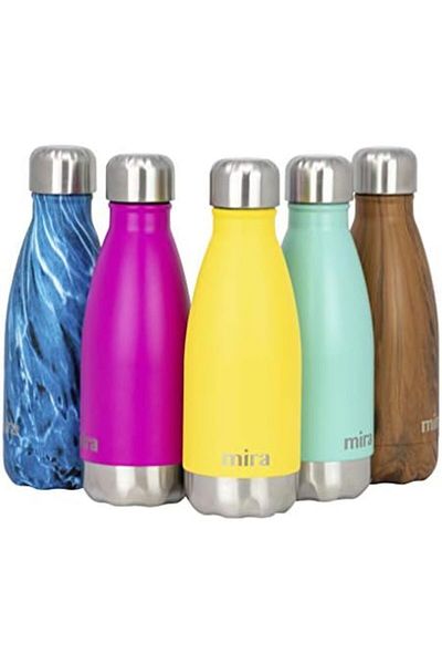 Mira Insulated Water Bottle, Slim Stainless Steel Cola Shape Thermos - Lemon Yellow, 12 Oz